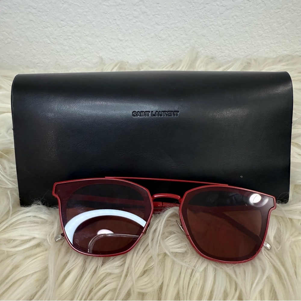 Saint Laurent Red and Black Aviator Sunglasses